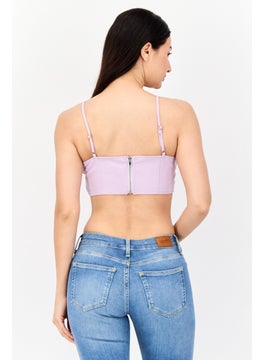PUBLIC DESIRE Women Square Neck Plain Crop Tank Top, Purple  - Image 3