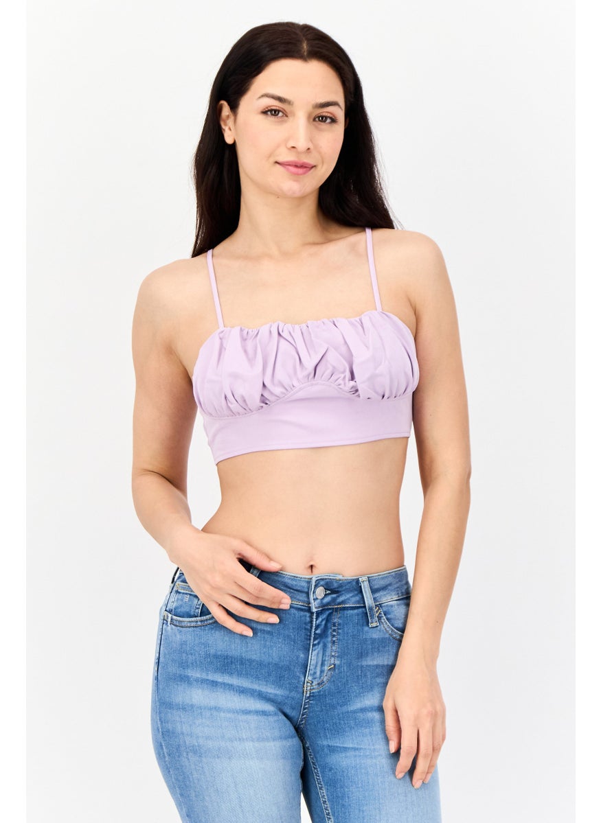 PUBLIC DESIRE Women Square Neck Plain Crop Tank Top, Purple  - Image 1