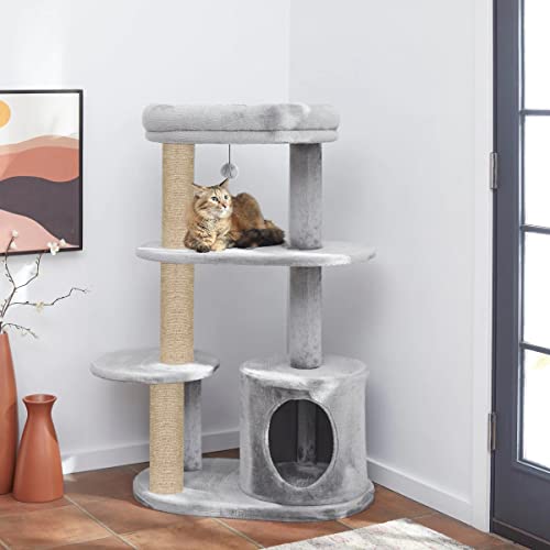 Mellifluous Condo Kitten Cat Tree - Top Perch | Playing Ball | Multiple Seats | Jute Rope Scratching Posts (19 x 16 x 43 Inches, Grey) - Image 5