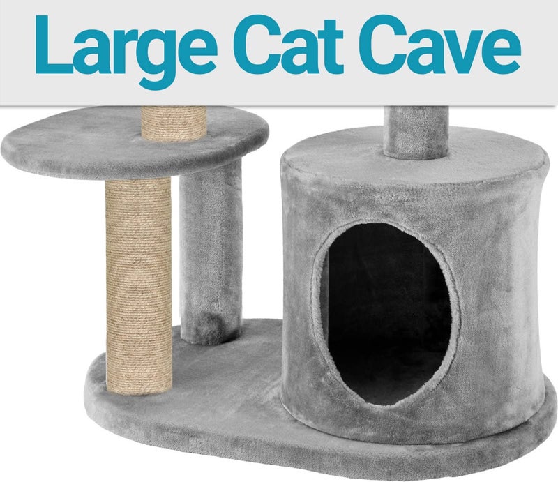 Mellifluous Condo Kitten Cat Tree - Top Perch | Playing Ball | Multiple Seats | Jute Rope Scratching Posts (19 x 16 x 43 Inches, Grey) - Image 2