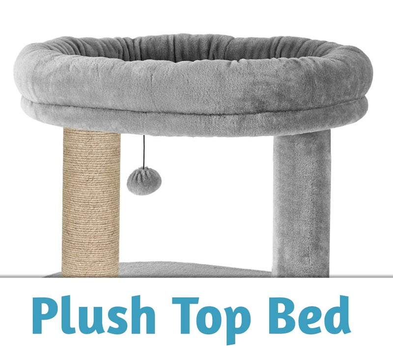 Mellifluous Condo Kitten Cat Tree - Top Perch | Playing Ball | Multiple Seats | Jute Rope Scratching Posts (19 x 16 x 43 Inches, Grey) - Image 4