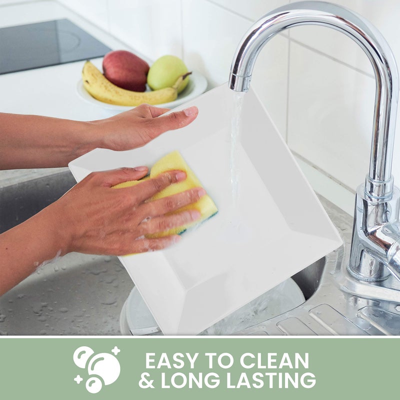 CHEFQ [4 Pack 10" x 10" White Square Melamine Plates, Unbreakable Elegant Dinnerware Set With Sauce Dish - Image 3