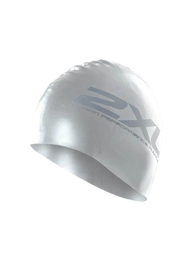 2XU Men's Silicon Swim Cap, Silver/Black, One Size