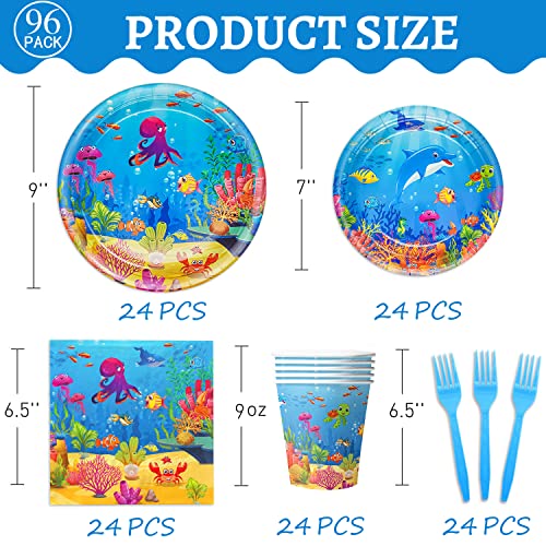 Oigco 120 Pcs Under the Sea Party Decorations Ocean Birthday Party Plates and Napkins Set Sea Animal Theme Tableware Set Underwater Creatures Table Decor Supplies Paper Plates Napkins Cups for 24 Guests - Image 2