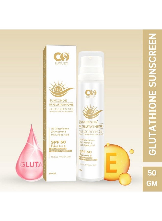 CO LUXURY 1% Glutathione & Kojic Acid Sunscreen Gel | SPF 50 PA++++ | Quick Absorbing, No White Cast, Lightweight Sun Protection for All Skin Types | 50g - Image 3
