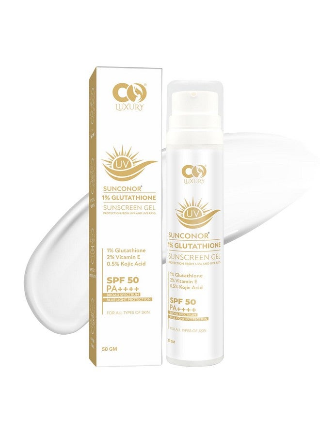 CO LUXURY 1% Glutathione & Kojic Acid Sunscreen Gel | SPF 50 PA++++ | Quick Absorbing, No White Cast, Lightweight Sun Protection for All Skin Types | 50g - Image 1