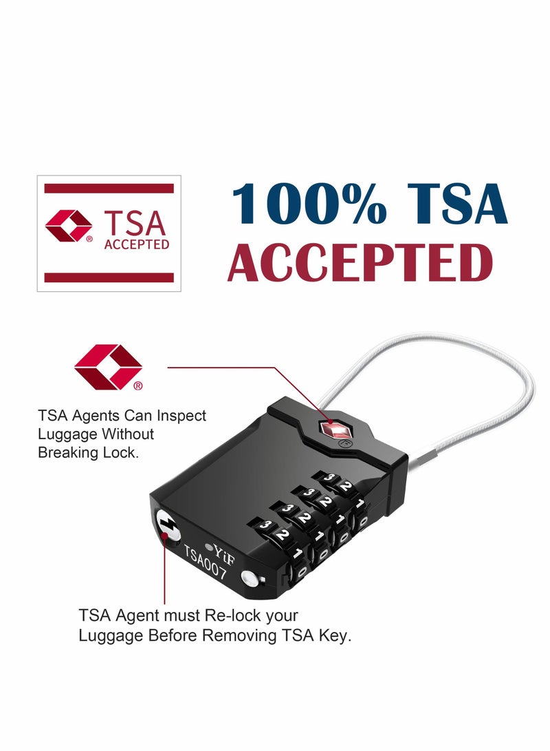 KASTWAVE Luggage Lock, Password Travel Lock, TSA Approved Luggage Locks with Steel Cable 4 Digit Combination Lock for Travel Bag Suitcases Backpacks Storage Cabinets (2 Pcs Black) - Image 5