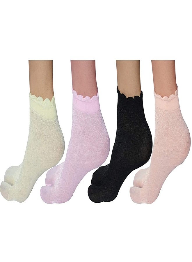 CLUZE Thin Socks For Girls - Women Breathable Thumb Ankle Length Socks (Pack Of 4) Free Size - Image 1
