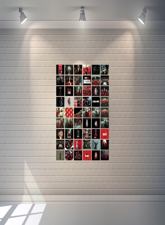 D2C Money Heist Posters - 54 Pc 4x6 Inch Prints Collage Kit | Wall Transformation for Dorm, Bedroom, Living Room, Office | Enchanting Photo Display with Glitter lamination | Glue Dots Included - Image 3