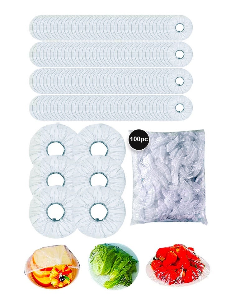 SAKOON 100 PCS Disposable Elastic Food Covers, Stretch Plastic Food Storage Covers, Fresh Keeping Bags, Transparent Bowl & Plate Covers, Cling Film Food Wrap for Containers, Fridge & Kitchen Food Saver - Image 1