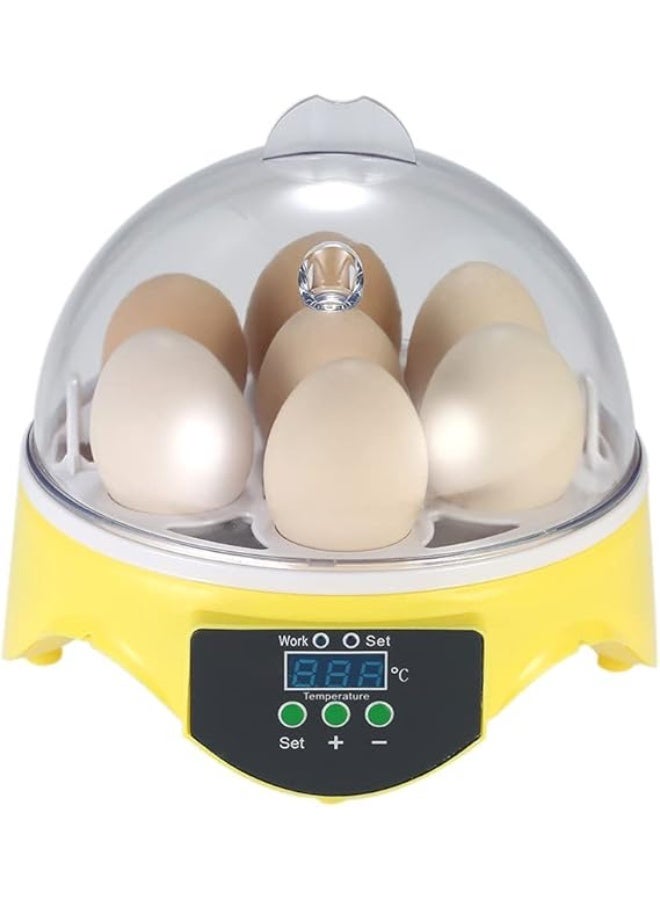 VITION Egg Incubator 7 Eggs Mini Digital Hatcher Transparent Eggs Hatching Machine Automatic Temperature Control for Chicken Duck Bird Eggs AC220V (Yellow) - Image 1