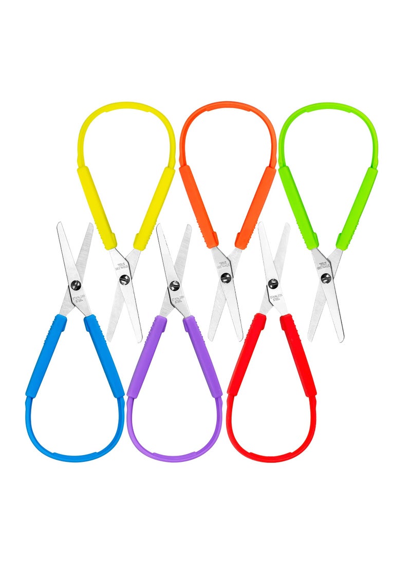 SYOSI Loop Scissors for Children  Student and Teens and 5" Inches Colorful Looped Adaptive Design Right and Lefty Support Small Easy-Open Squeeze Handles(6-Pcs)  - Image 1