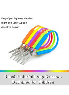 SYOSI Loop Scissors for Children  Student and Teens and 5" Inches Colorful Looped Adaptive Design Right and Lefty Support Small Easy-Open Squeeze Handles(6-Pcs)  - Image 4
