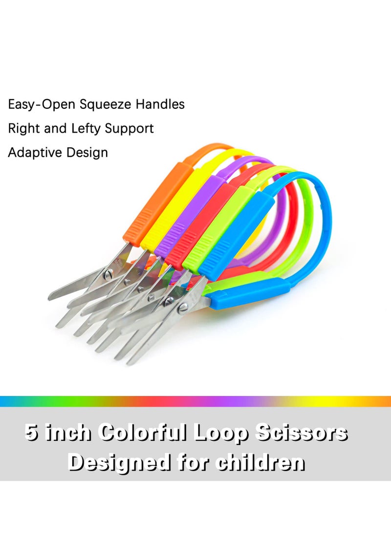 SYOSI Loop Scissors for Children  Student and Teens and 5" Inches Colorful Looped Adaptive Design Right and Lefty Support Small Easy-Open Squeeze Handles(6-Pcs)  - Image 4