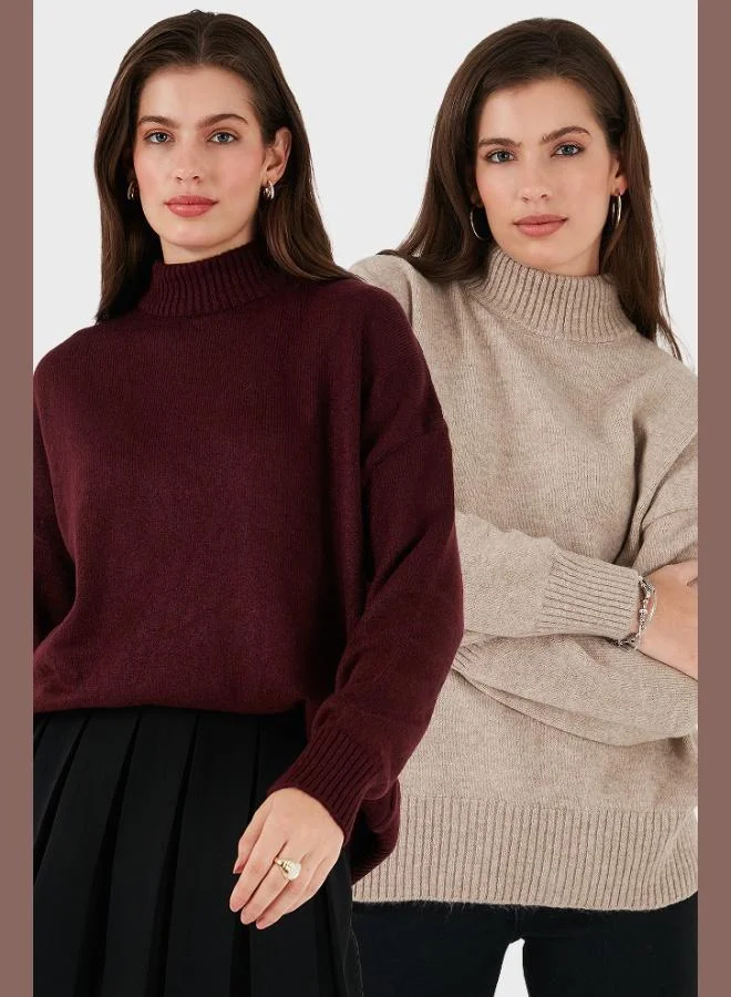 ليلا ليلى سويتر نسائي قطعتين ناعم بياقة عالية مقاس كبير