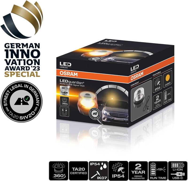 OSRAM LEDguardian ROAD FLARE Signal TA20, LEDSL104, rechargeable magnetic LED warning light, 2000K, applicable in emergency situations in road traffic Budget global standard quality - Image 2