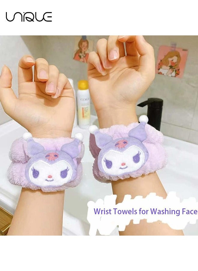 Unique 3Pcs Spa Headband and Wrist Washband Set - 1 Pieces Makeup Facial Face Wash Headband and 2 Pieces Wrist Bands for Washing Face Terry Cloth Headbands for Women Girls（Purple）  - Image 2
