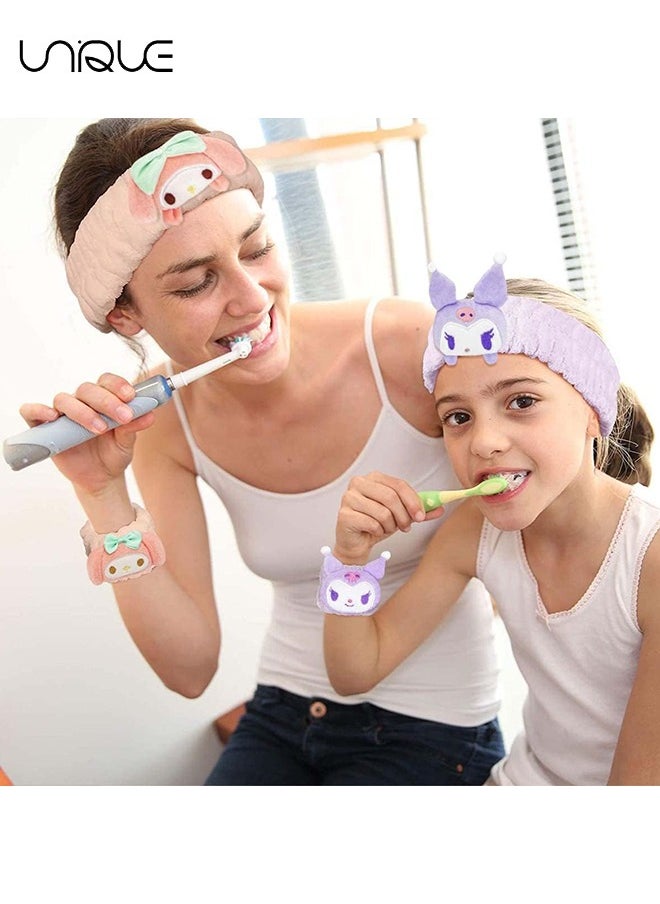 Unique 3Pcs Spa Headband and Wrist Washband Set - 1 Pieces Makeup Facial Face Wash Headband and 2 Pieces Wrist Bands for Washing Face Terry Cloth Headbands for Women Girls（Purple）  - Image 4