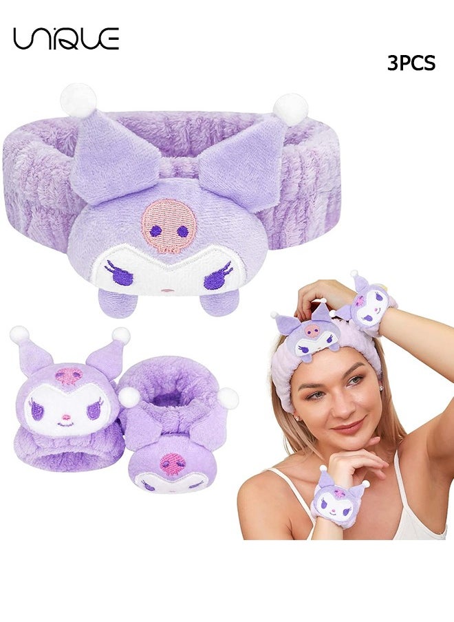 Unique 3Pcs Spa Headband and Wrist Washband Set - 1 Pieces Makeup Facial Face Wash Headband and 2 Pieces Wrist Bands for Washing Face Terry Cloth Headbands for Women Girls（Purple）  - Image 1
