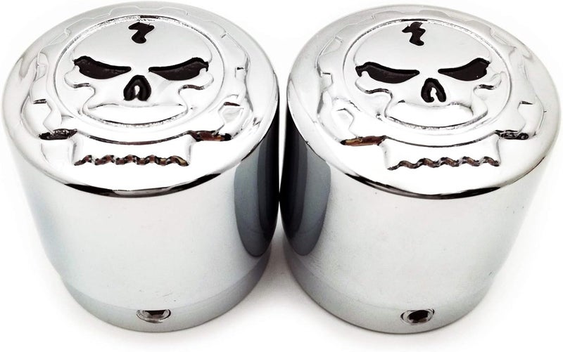 HASkulle AfterMokit Front Fork Axle Shaft Nut Cover with Skull Design for Harley Motorcycles - Chrome, 2 Pack - Image 1