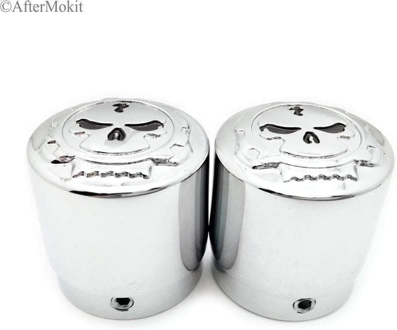 HASkulle AfterMokit Front Fork Axle Shaft Nut Cover with Skull Design for Harley Motorcycles - Chrome, 2 Pack - Image 4