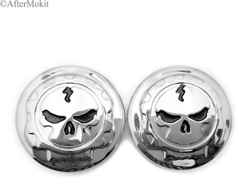 HASkulle AfterMokit Front Fork Axle Shaft Nut Cover with Skull Design for Harley Motorcycles - Chrome, 2 Pack - Image 2