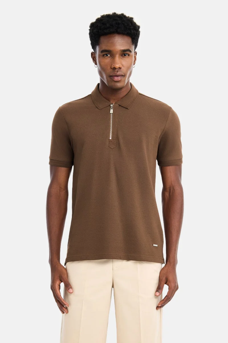 سنيتش Brown Textured Half Sleeve Regular Fit Casual T-Shirt