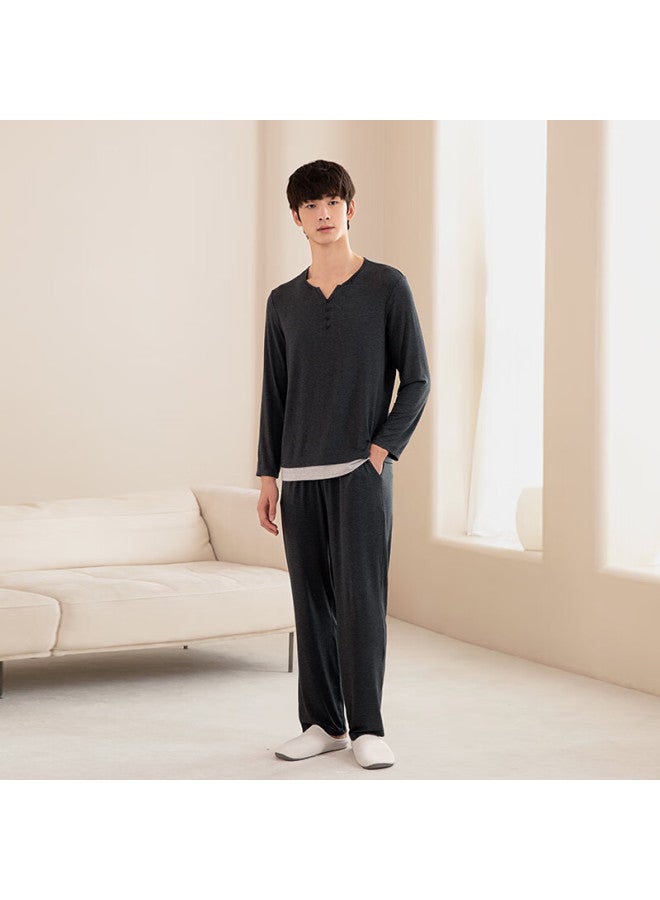 Agentmuse 60s Tencel Modal Long Sleeve Long Pants Couple Homewear Men's Set 892 Moonlight Black XL