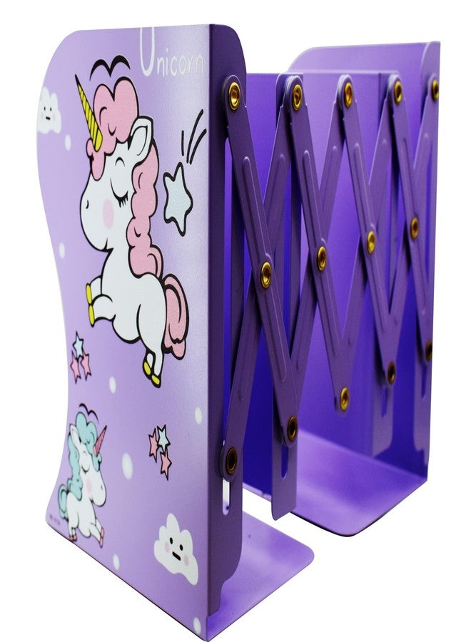 Aarvi Metal Book Shelf/Book Rack Adjustable Bookend Stand Holder in Unicorn Theme for Kids/Boys/Girls Home (Purple) - Image 5