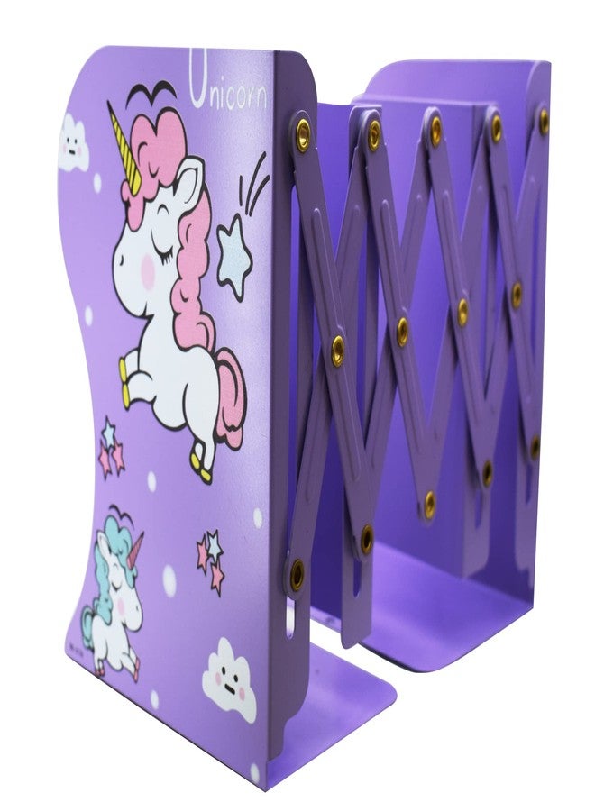 Aarvi Metal Book Shelf/Book Rack Adjustable Bookend Stand Holder in Unicorn Theme for Kids/Boys/Girls Home (Purple) - Image 2
