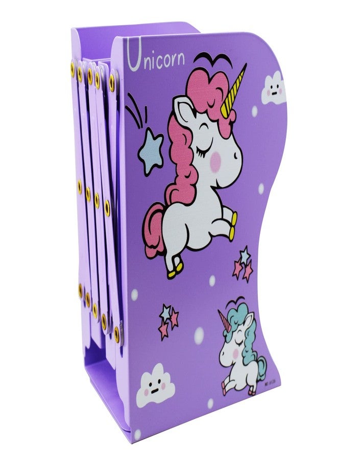 Aarvi Metal Book Shelf/Book Rack Adjustable Bookend Stand Holder in Unicorn Theme for Kids/Boys/Girls Home (Purple) - Image 1