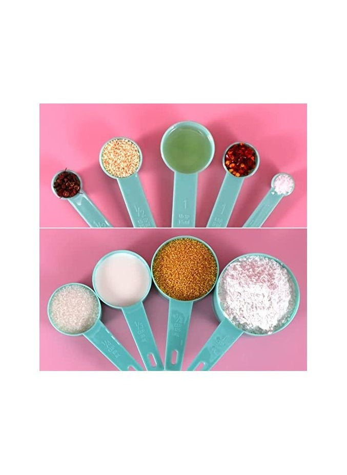 MahMir - 9 Piece Measuring Cups and measuring spoons set, Great for Dry and Liquid Ingredients, Small Teaspoon with Plastic Head . ( Mint Green ) - Image 1