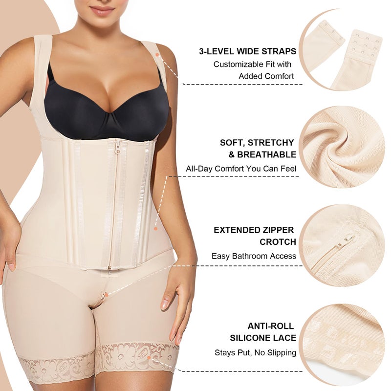 SHAPERX Fajas Colombianas Shapewear for Women Tummy Control Body Shaper Postpartum Hip Enhancer with Zipper and Hooks,SZ7307-Beige-2XL - Image 5