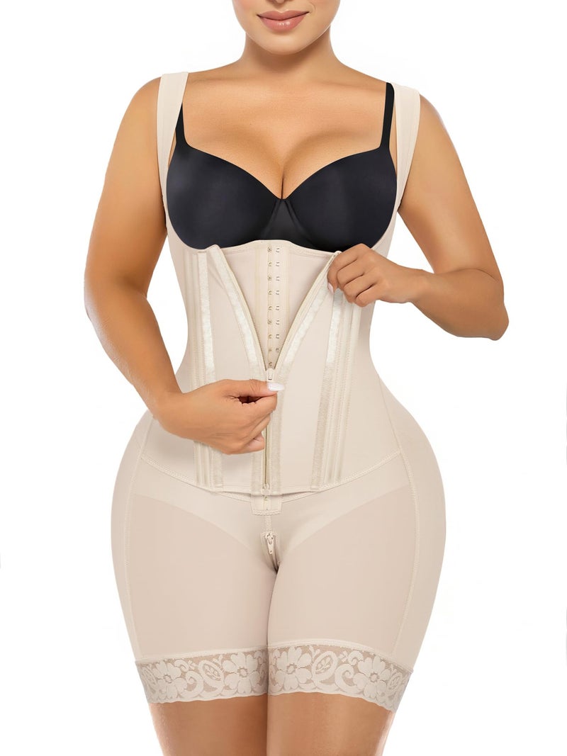 SHAPERX Fajas Colombianas Shapewear for Women Tummy Control Body Shaper Postpartum Hip Enhancer with Zipper and Hooks,SZ7307-Beige-2XL - Image 1