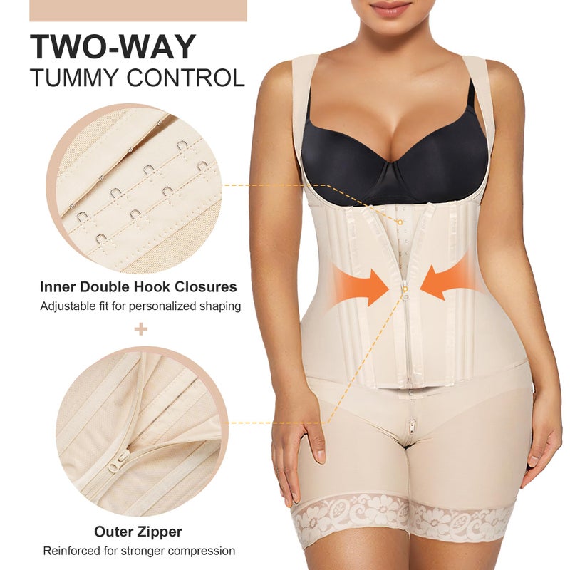 SHAPERX Fajas Colombianas Shapewear for Women Tummy Control Body Shaper Postpartum Hip Enhancer with Zipper and Hooks,SZ7307-Beige-2XL - Image 3