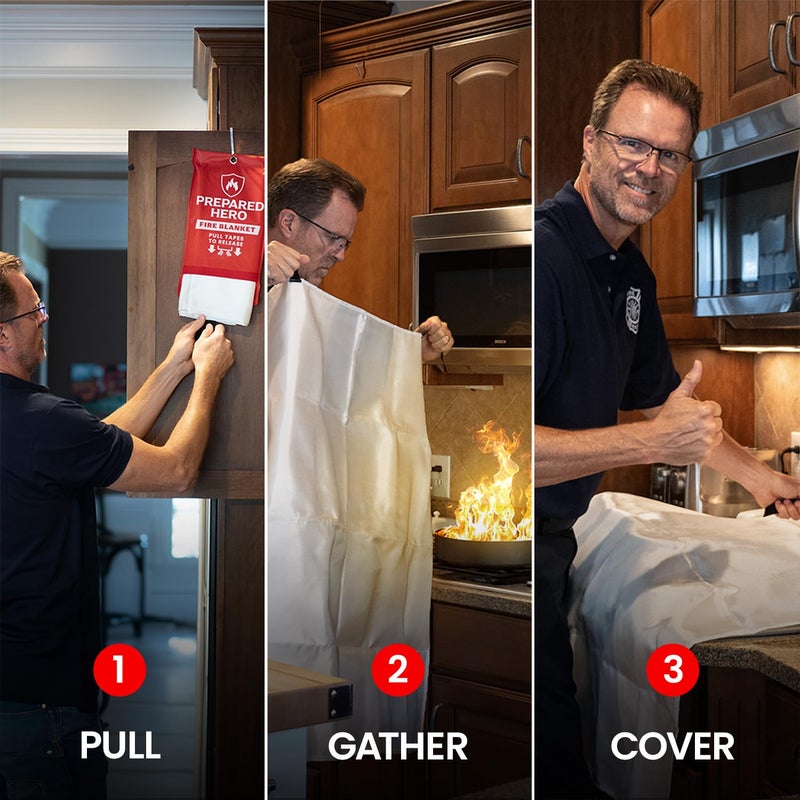Prepared Hero Emergency Fire Blanket - 4 Pack - Fire Suppression Blanket for Kitchen, 40” x 40” Fire Blanket for Home, Fiberglass Fire Blanket - Image 5