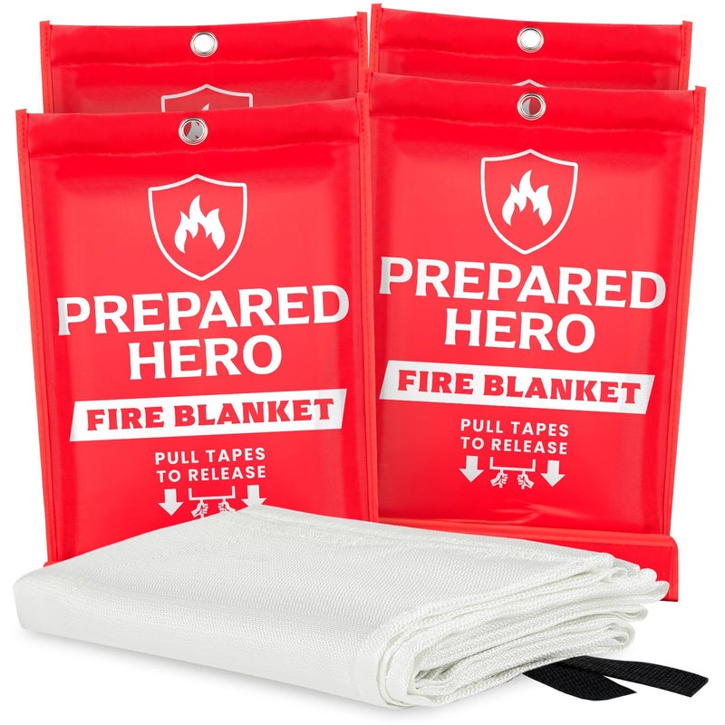 Prepared Hero Emergency Fire Blanket - 4 Pack - Fire Suppression Blanket for Kitchen, 40” x 40” Fire Blanket for Home, Fiberglass Fire Blanket - Image 1