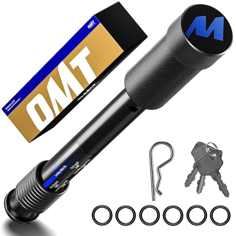 Orion Motor Tech دبوس قفل المقطورة من ، يناسب مستقبلات 2" و2.5" و3" و3.5" مع قفل مقطورة بقطر 5/8"، دبوس قفل مقطورة فولاذي مضاد للسرقة مع مفتاح للفئة V وIV وIII، دبوس قفل مقطورة مضاد للاهتزاز مع حلقات O - Image 1