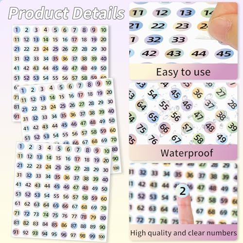 STARLIBOO 3000Pcs Consecutive Number Stickers, 0.4 inch Small Round Numbered Stickers, 1 to 100 Vinyl Consecutive Number Labels for Storage/Organizing/Boxes/Indoor/Outdoor(Gradient Color) - Image 3