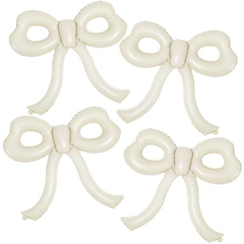 YTHETM 4 Pcs Bow Birthday Decorations Cream Bow Balloons for Girl Women Bow Themed Party Decorations Giant Foil Beige Balloons for Birthday Baby Shower Gender Reveal Wedding Decor Party Supplies - Image 1