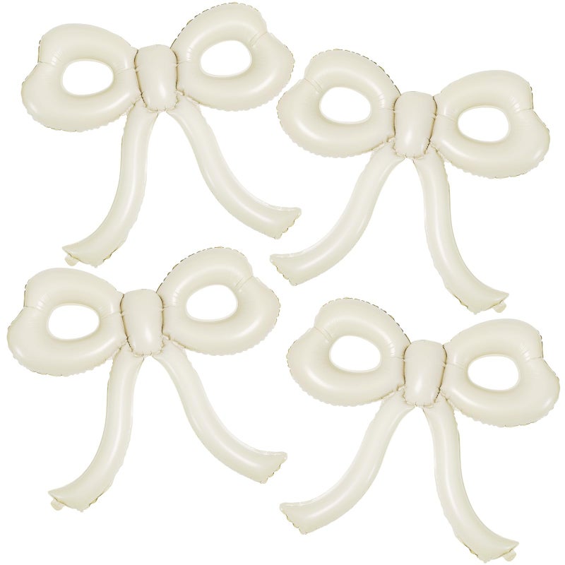 YTHETM 4 Pcs Bow Birthday Decorations Cream Bow Balloons for Girl Women Bow Themed Party Decorations Giant Foil Beige Balloons for Birthday Baby Shower Gender Reveal Wedding Decor Party Supplies - Image 2