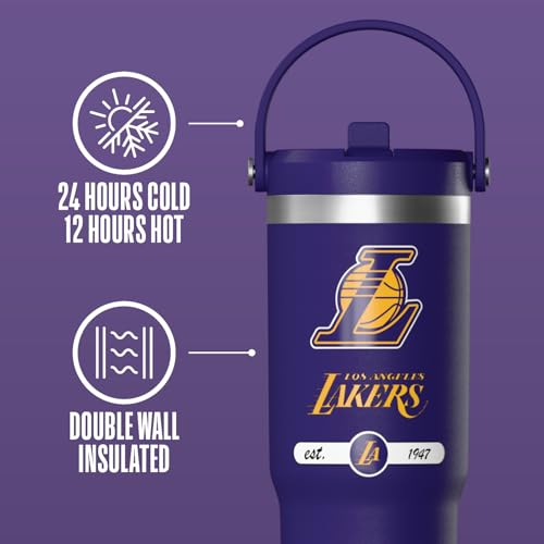 Hydrapeak x NBA Officially Licensed Los Angeles Lakers 32 oz Nomad Tumbler with Handle and Straw Lid, Leakproof Stainless Steel Water Bottle - Image 5