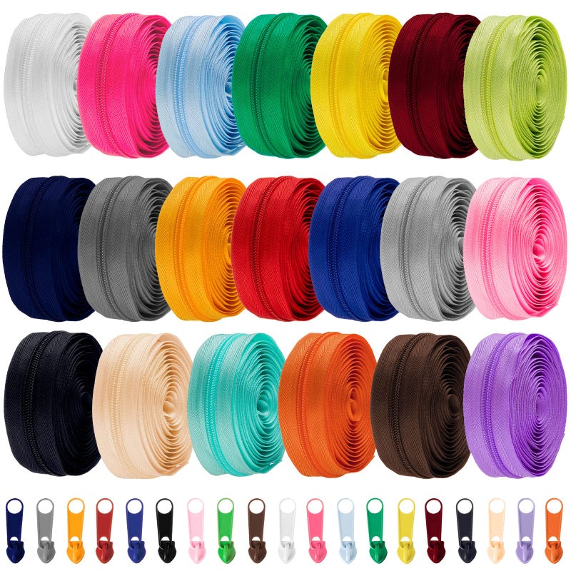WILLBOND 60 Yards 20 Pcs Sewing Zippers Bulk #5 Nylon Coil Zippers 20 Color Assorted Zipper for Sewing with 200 Zipper Sliders for DIY Tailor Bags Purses Crafts Supplies(Various Color) - Image 1