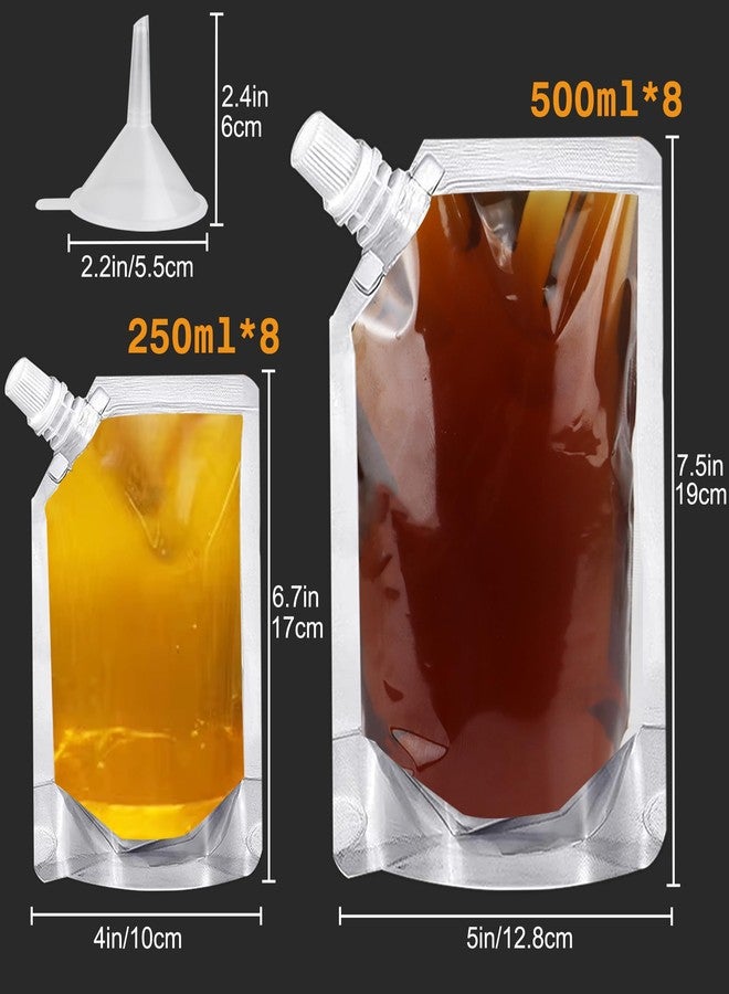 AIDOIT قوارير بلاستيكية، أكياس عصير قابلة لإعادة الاستخدام لحفظ المشروبات في الرحلات البحرية (17 قطعة، 8 أونصة × 8، 16 أونصة × 8، طقم قمع) - Image 3
