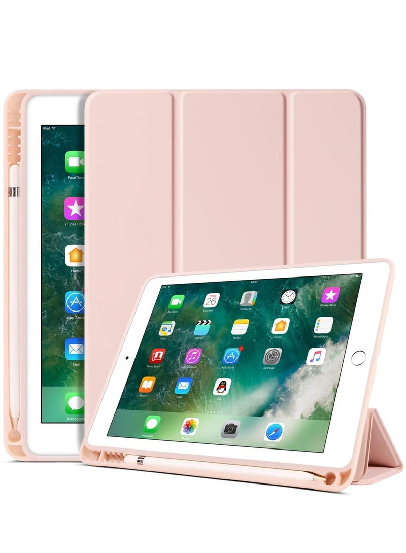 "iPad 6th/5th Generation Case with Pencil Holder - Smart Auto Wake/Sleep Folding Stand Protective Cover for 9.7 Inch iPad (2018/2017), Pink" - Image 1