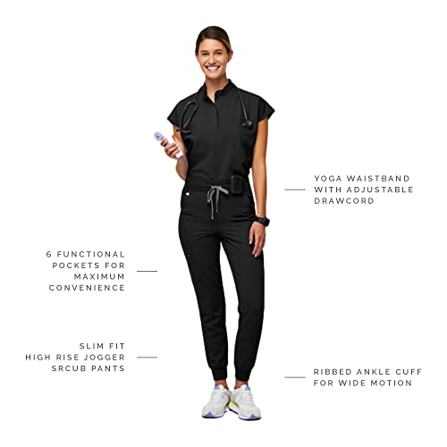 FIGS Zamora High Waisted Jogger Style Scrub Pants for Women - Black, Regular S - Image 2