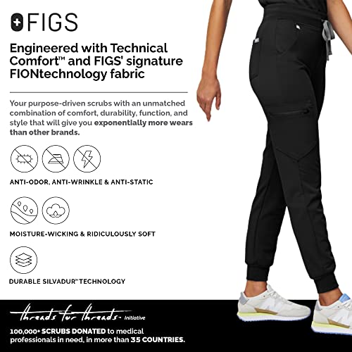 FIGS Zamora High Waisted Jogger Style Scrub Pants for Women - Black, Regular S - Image 3