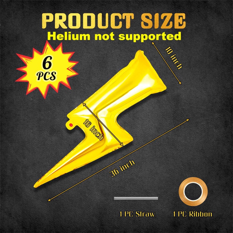 YOTHORN 6 Pcs Large Lightning Balloons,36 Inch Lightning Bolt Foil Balloons,Flash Balloon for Party,Bolt Shape Foil Balloon for Birthday Party Wedding Baby Shower Boys Electric Supplies (Yellow) - Image 2