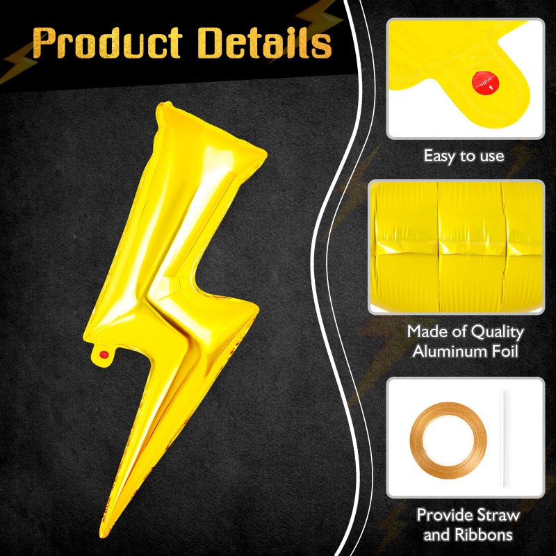 YOTHORN 6 Pcs Large Lightning Balloons,36 Inch Lightning Bolt Foil Balloons,Flash Balloon for Party,Bolt Shape Foil Balloon for Birthday Party Wedding Baby Shower Boys Electric Supplies (Yellow) - Image 5
