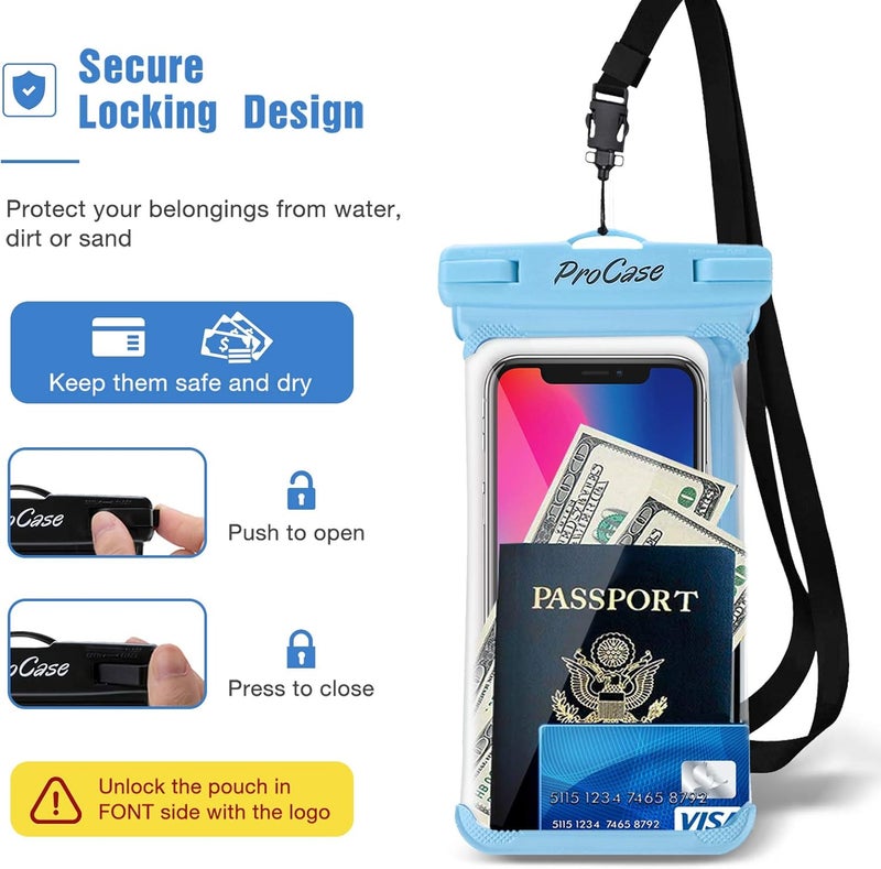 Procase 2 Pack Waterproof Phone Pouch, Underwater Phone Case Up to 7", Dry Bag for iPhone 17 Air 16 15 14 13 Pro Plus Max, Galaxy S24 S23 S22 Ultra Pixel, Beach Essentials -Blue & Black - Image 5